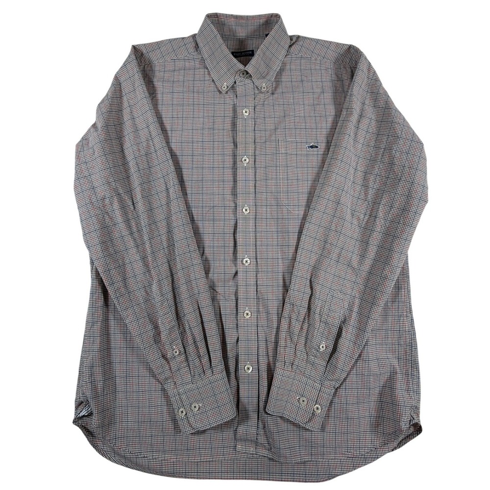 Fish Hippie Mens Tailored Fit Tattersall Check Button Down‎ Shirt Large Red Blue